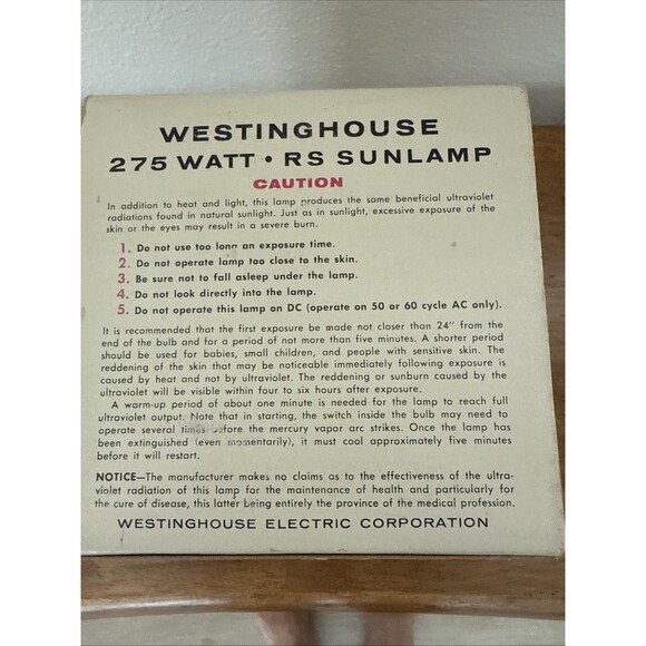 Vintage WESTINGHOUSE Sun Lamp In‎ Original Box Indoor Summer Tan 60’s - Picture 6 of 9